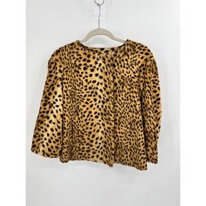 Paris Philippe Adec Cheetah Faux Fur Jacket Size 6 Made in USA Swing Collarless